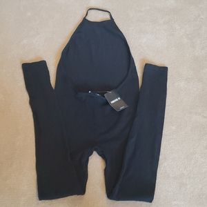 Black halter open back jumpsuit